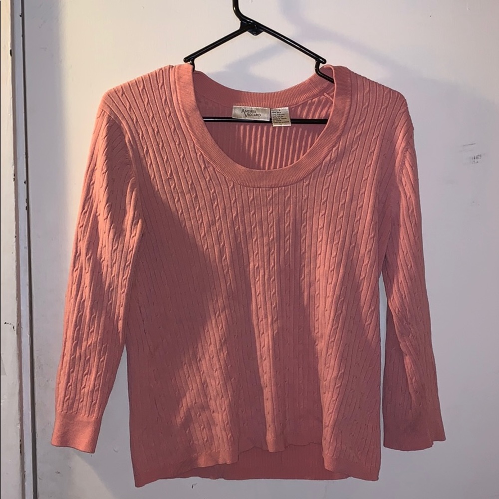 Light Pink Ribbed Scoop-Neck Quarter Sleeve